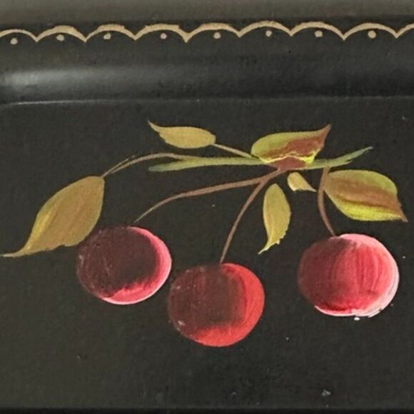 Vintage Hand Painted Metal Cherry Cherries Tray - Picture 2 of 2